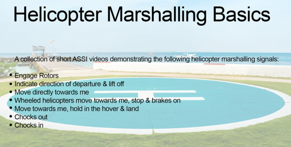 Screenshot of Helicopter Marshalling Basics video describing the video's content